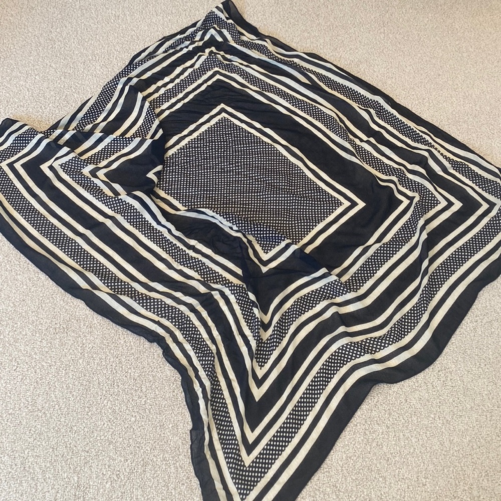 Large JCrew Thin Cotton Scarf. Navy blue (almost black) and cream. - Picture 1 of 2